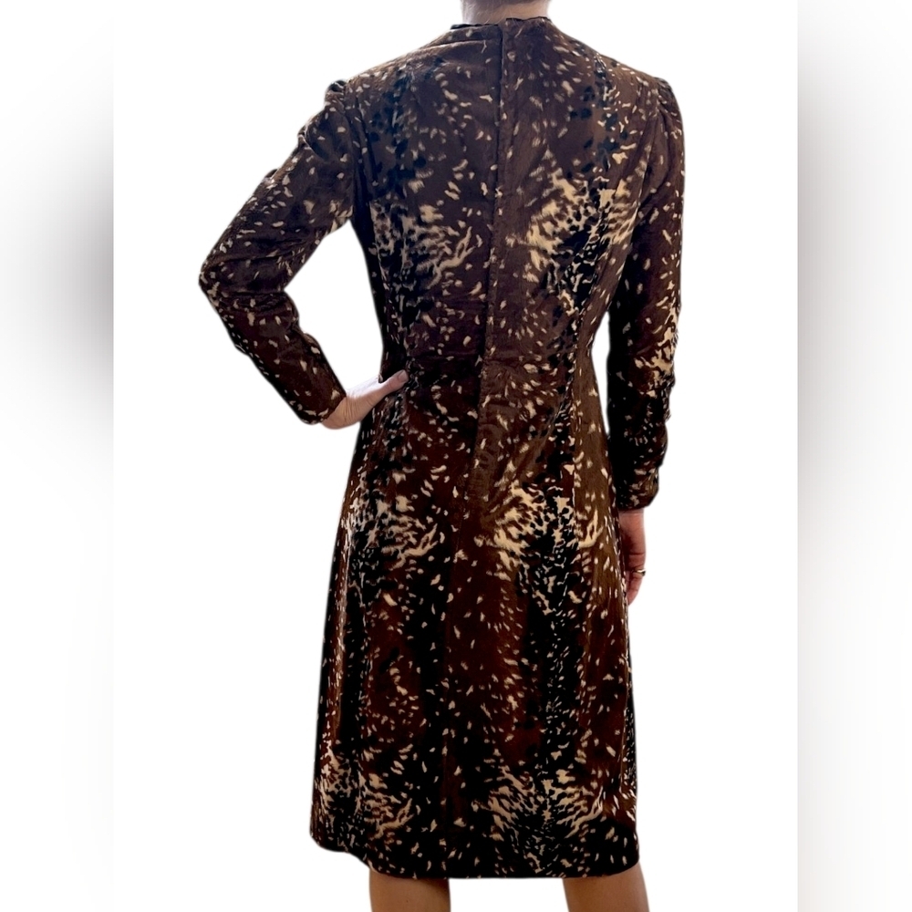 RARE 1960s Adele Simpson Designer Dress Faux Fur Deer Print - Picture 2 of 14